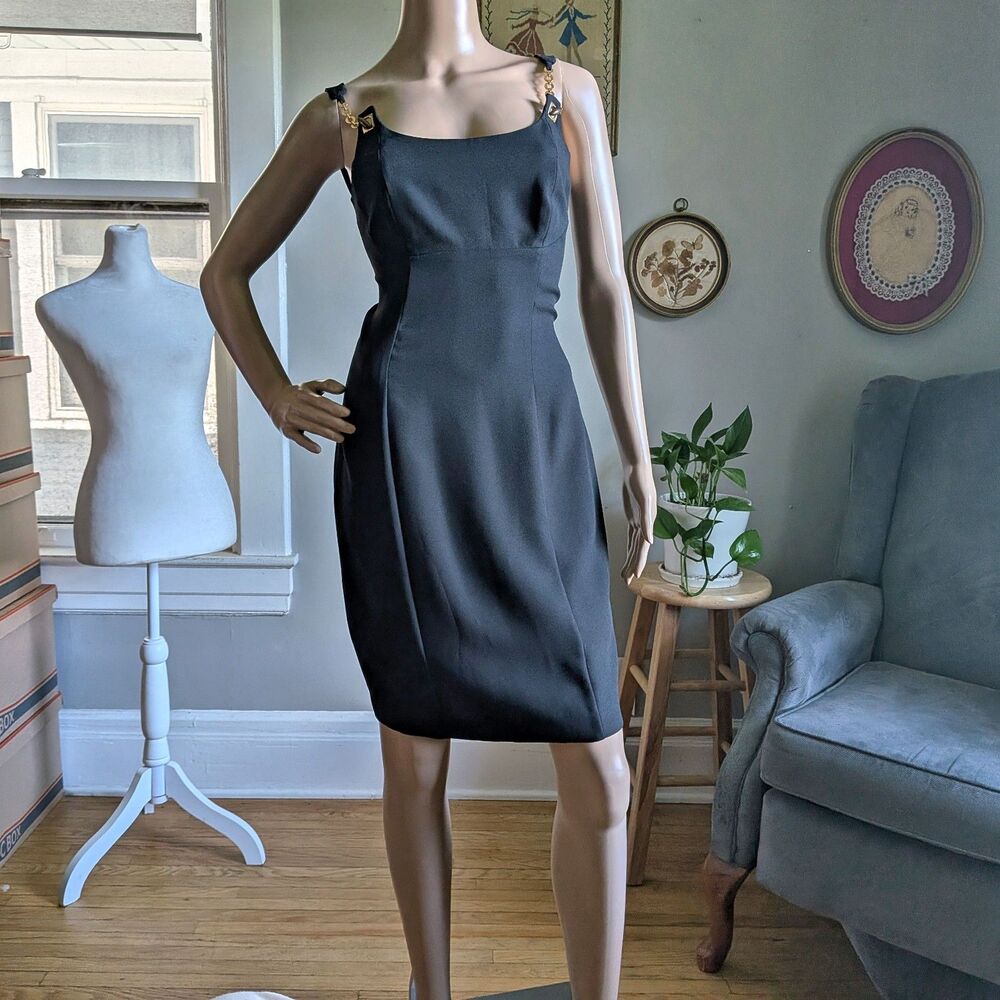 NWT Vintage 90s JS Collections Little Black Dress LBD Mini Gold Evening Size 4